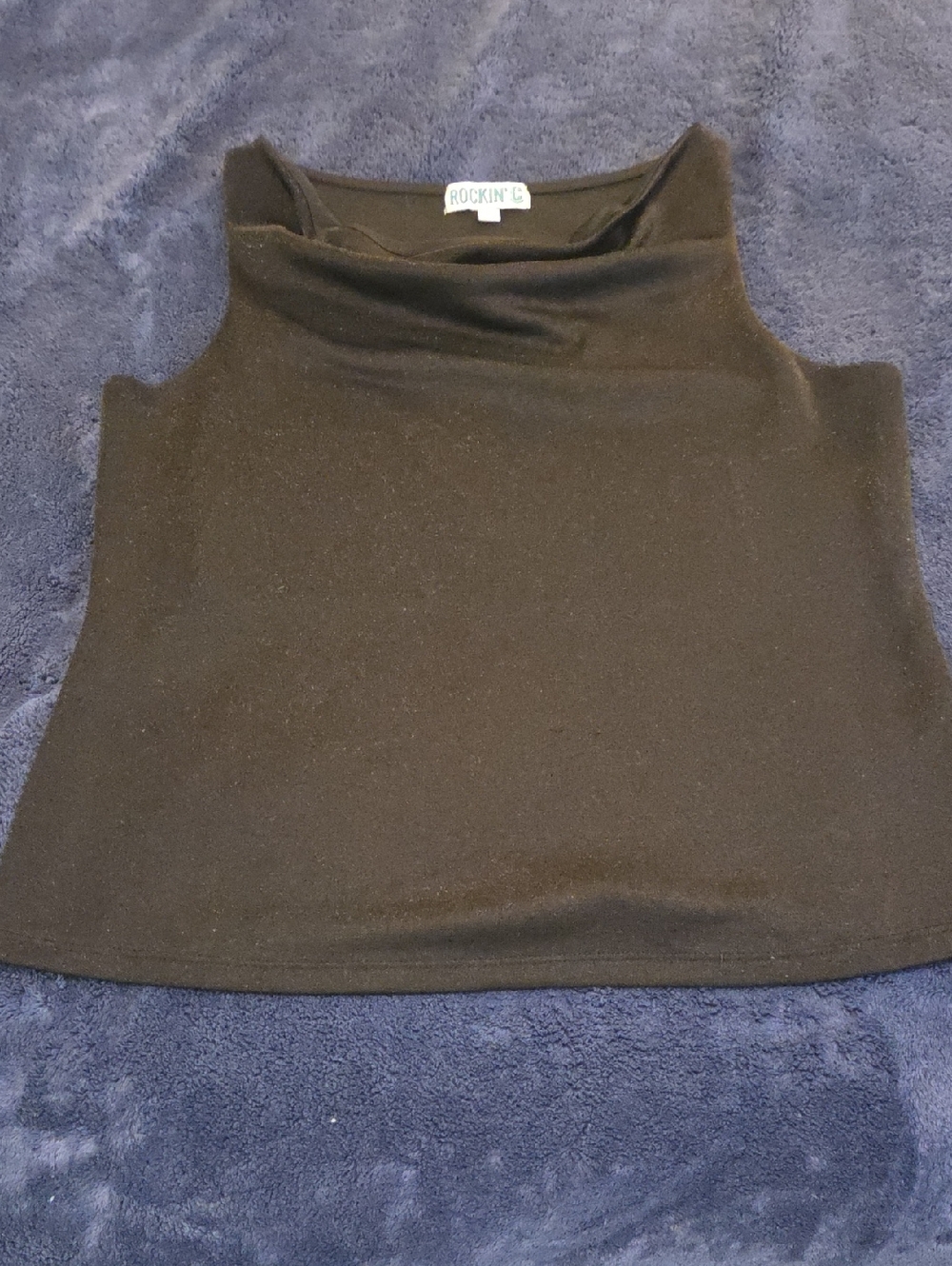 NWOT ROCKIN' C BLACK SLEEVELESS COWL NECK TOP